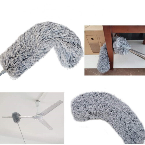 Bendable Microfiber Head Duster for High Ceilings, Extendable Duster with Flexible Design and Telescopic Rod, Washable Reusable Duster with 1