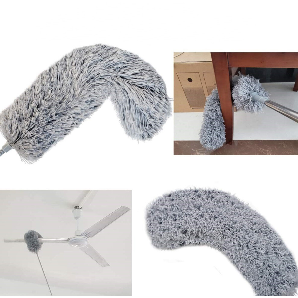 Extendable Duster with Telescopic Extension Pole, Bendable Microfiber Head for High Ceilings and Ceiling Fans, Flexible Design Washable Duster for