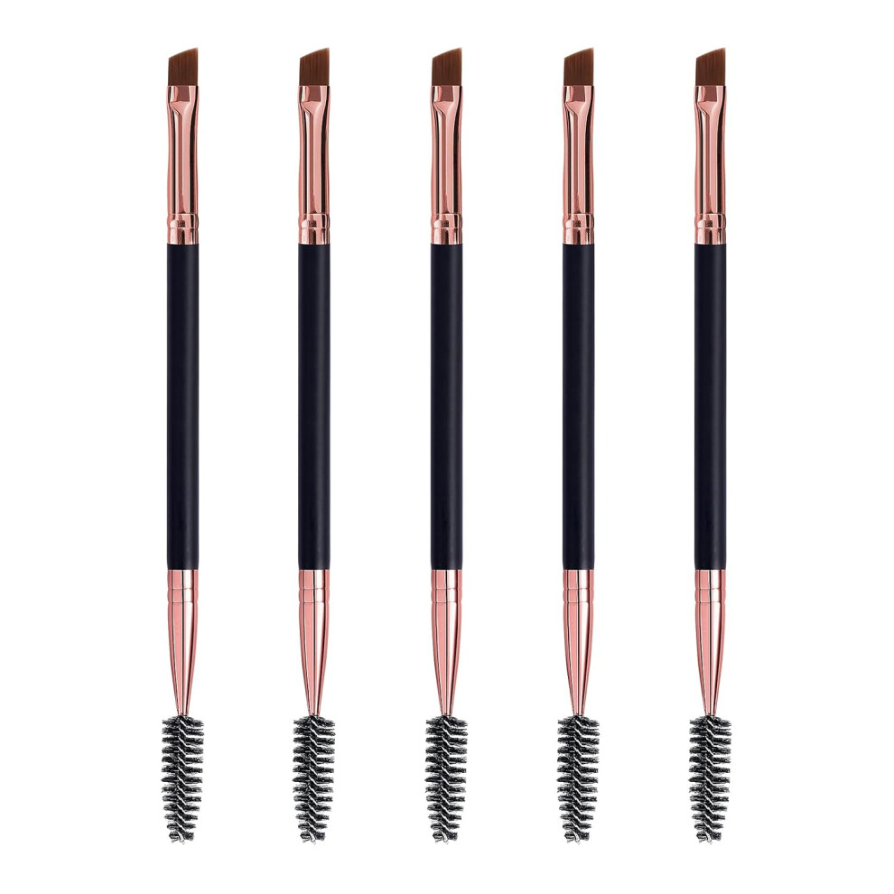 Makeup Essential: Dual Angled Brow Brushes with Spoolie Eyebrow Brush, Mascara Brush Wands for Versatile Makeup Applications (Pack of 5)