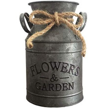 Vaso de metal estilo shabby chic, decoração com pintura ferrugem, lata de leite rústica estilo francês, suporte de flores primitivo, vaso de lata