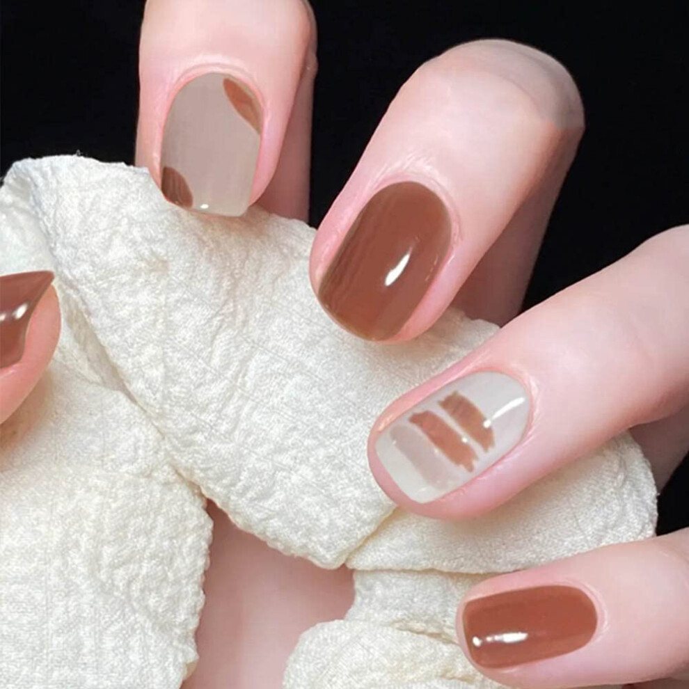 Brown Fashionable Press On Nails, Salon Quality Handmade Gel Series, Acrylic False Nails With Glossy Finish For Various Occasions, Easy To Apply