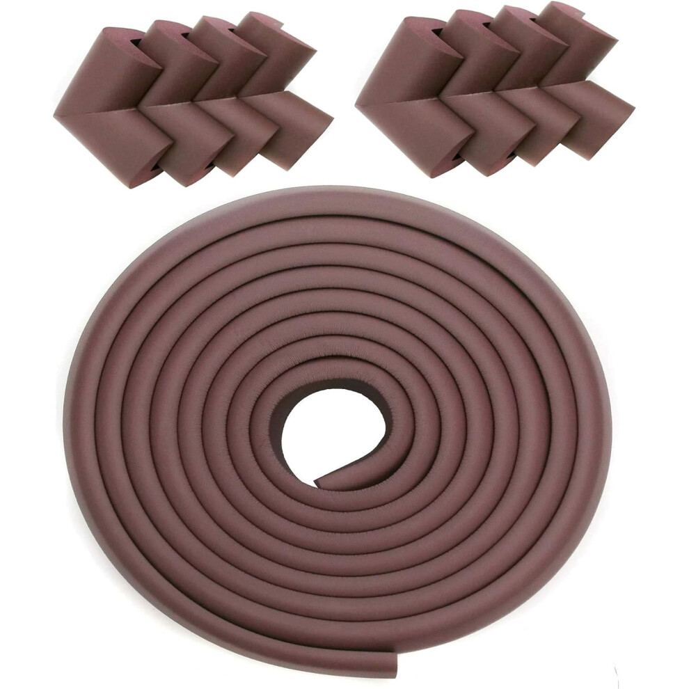 Comprehensive Childproofing Set, Impact Absorbing Foam for Quick Installation (Brown, 5 Meter Edge Protector, 8 Corner Protector)