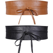 Corset de couro sintético para mulheres, estilo obi com amarração e cintura estruturada, cinto largo e elegante para mulheres.