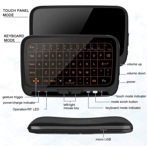 Conjunto de teclado e mouse sem fio com touchpad, teclado multifuncional sem fio com touchpad e design ergonômico para Android TV Box, HTPC, IPTV, 2