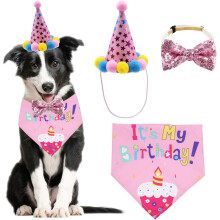 Adorable tenue d'anniversaire pour chien, bandana d'anniversaire en tissu doux et léger, chapeau de fête mignon pour chien en matériau résistant