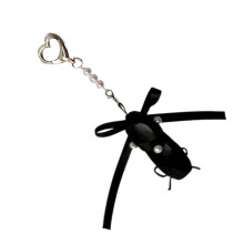 Pearls Ballet Shoe Pendant Keychain Ribbon-Black Section 1
