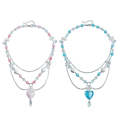 Einfache Halskette, Perlenkette, schicke Halskette mit-Rosa 1