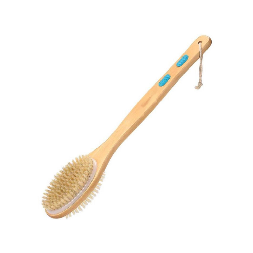 Bath Brush with Gentle Yet Effective Cleaning Power, Soft and Stiff Bristles Dual-Sided Body Exfoliator, Natural Boar Bristle Back Scrubber for Wet