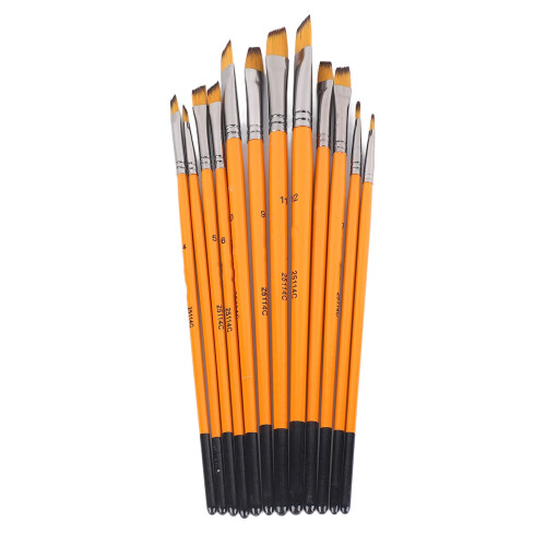 12Pcs Acrylic Paint Brushes Set, Nylon Nylon Bristle, Orange Handle 1