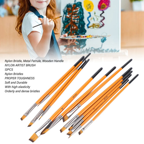 12Pcs Acrylic Paint Brushes Set, Nylon Nylon Bristle, Orange Handle 2