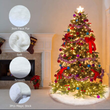 Jupe de sapin de Noël, housse de base ronde en fausse fourrure luxueuse et moelleuse pour décorations de Noël, élégant tapis de Noël blanc doux