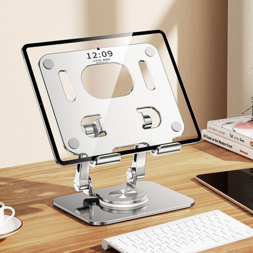 Supporto rotante in alluminio per tablet con base pieghevole e supporto per telefono 2