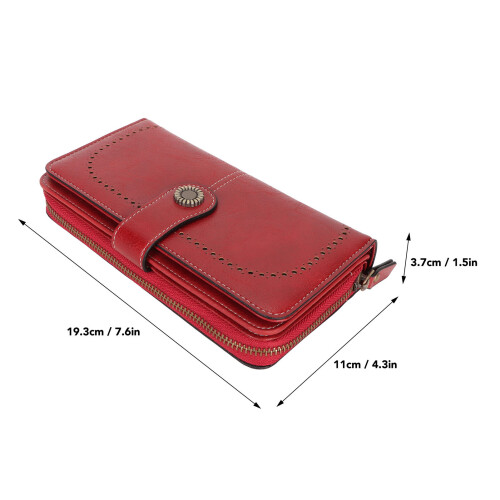 Large Capacity RFID Blocking Leather Wallet with Removable Wrist Strap, Wine Red 1
