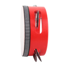 Kids Wooden Percussion Instrument 4 Inch Red Tambourine with Jingles Hand Bell