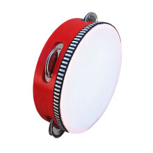 Educational Kids Hand Bell Drum 6 Inch Red Wooden Tambourine with Jingles