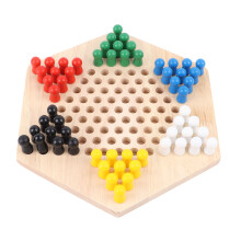 Wooden Chinese Checkers Set with 6 Color Pegs, Educational for Kids & Adults