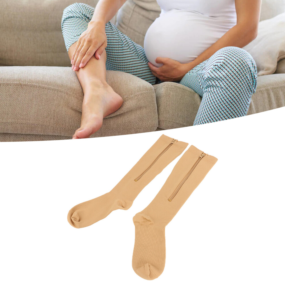 Knee High Female Compression Socks 15-20mmHg Skin Color L/XL Closed Toe Zipper