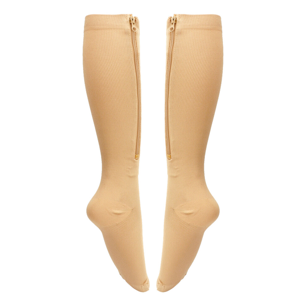 Women's Skin 15-20mmHg Knee High Zipper Compression Socks M/S
