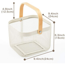 Home Decor, Metal Mesh Wire Basket With Rust-Resistant Coating And Foldable Wooden Handle For Multi-purpose Organizing In Kitchen, Bathroom Or