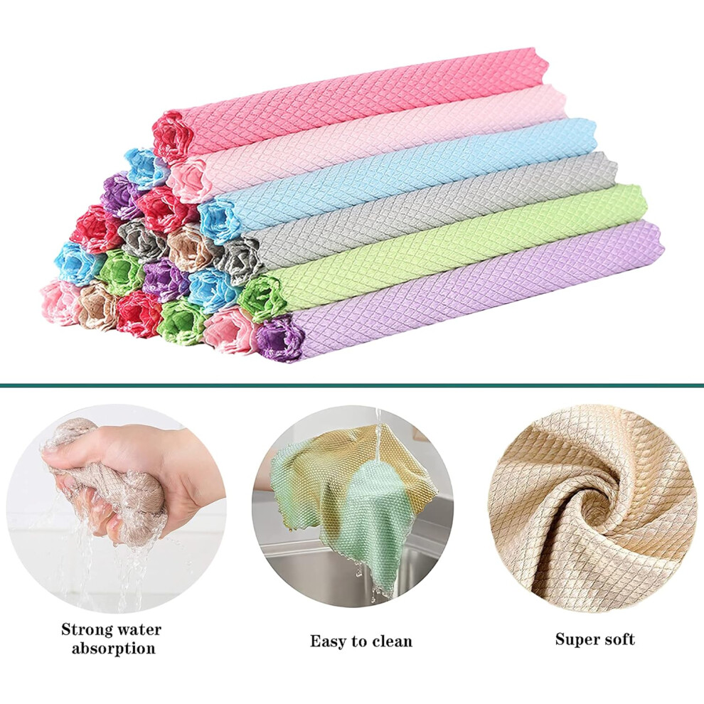 Nanoscale Cleaning Cloth for Home and Kitchen, Fish Scale Design Reusable Microfiber Towel, Streak Free Lint Free Polishing Rag for Glass Mirror