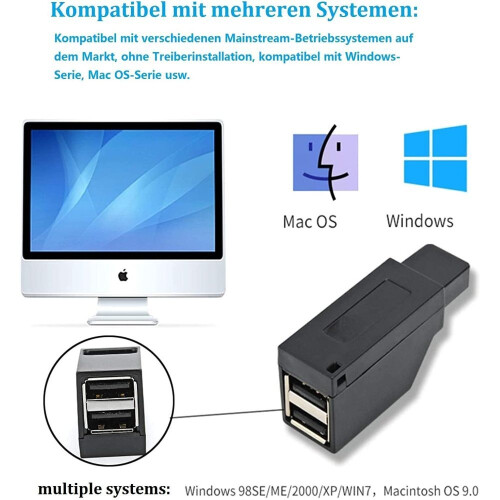 Διανομέας USB για Macbook, Mac Pro/Mini, iPad, Xps, φορητούς υπολογιστές, Plug and Play με σύνδεση 2