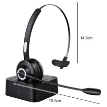 Bluetooth Headset with Noise Canceling Microphone, Wireless on-Ear Headset for Trucker Office Work Cell Phone Computer, Advanced Noise Cancellation