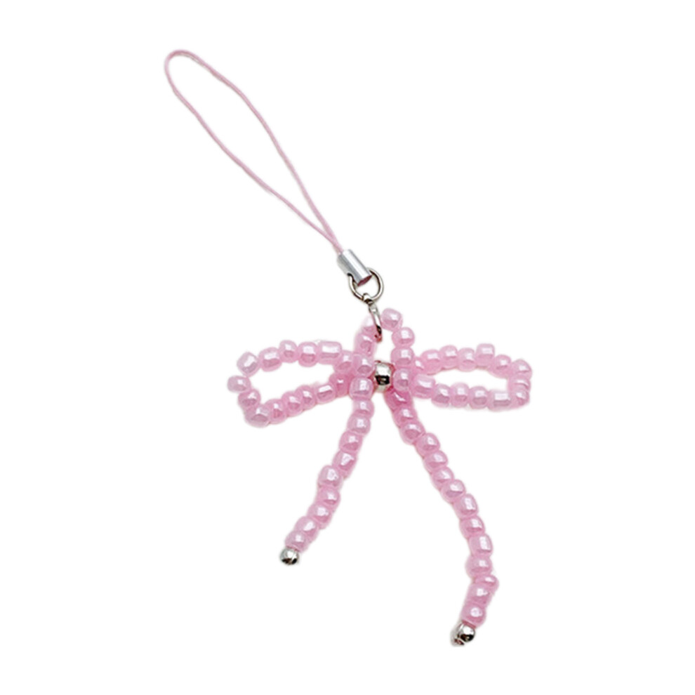 Handmade Bowknot Phone Charm Beaded Phone Lanyard- Pink 7732000770050