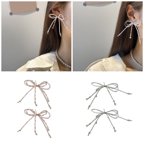 Boucles d'oreilles à clous avec nœud papillon, anneaux-Rose 2