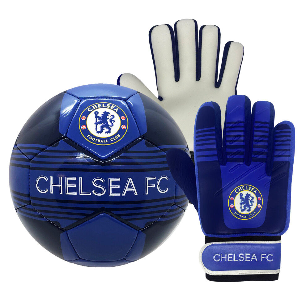 Chelsea Fc Chelsea Junior Size 4 Football & Goalkeeper Goalie Gloves Set Official Gift