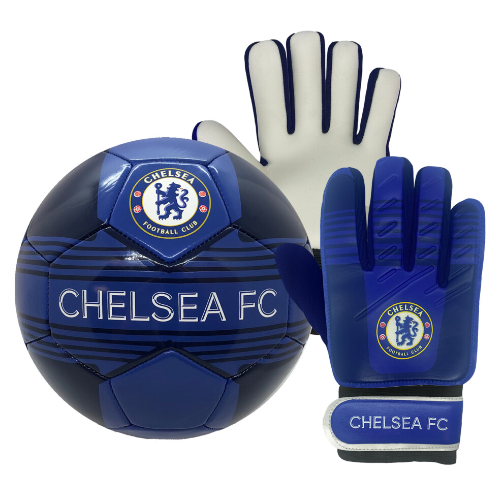 Chelsea Fc Junior Size 4 Football & Goalkeeper Goalie Gloves Set Official Gift