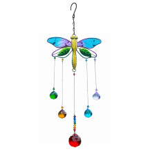Pingente de cristal brilhante para decoração de jardim, pátio ou janela, sino de vento de metal e vidro com melodia suave, design requintado feito