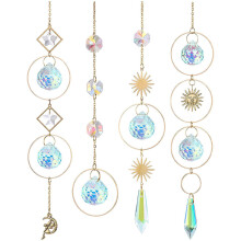Spiritueller Kristall-Sonnenfänger, elegante Dekoration mit Sonnen-, Mond- und Sternenmotiv und Regenbogeneffekt, Hängedekoration für den Innen-