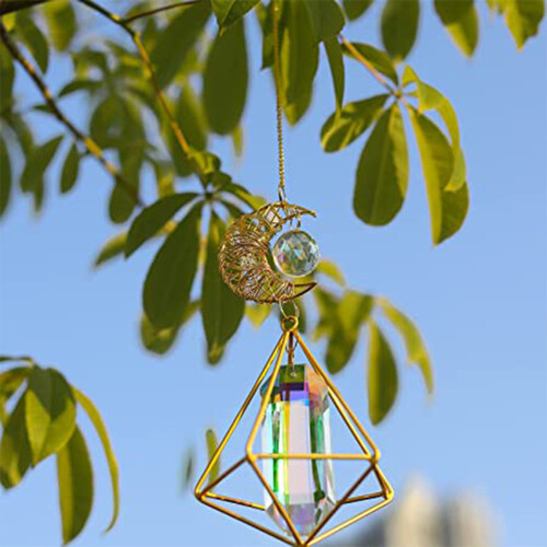 Κρυστάλλινο Suncatcher, μοναδικό σχέδιο ρετρό φεγγάρι με επιχρυσωμένη αλυσίδα 1
