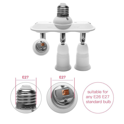 3 in 1 E27 Adapter Converter Horizontal Designed 360 Degrees Adjustable 180 Degree Bendable Light Socket Splitter 1