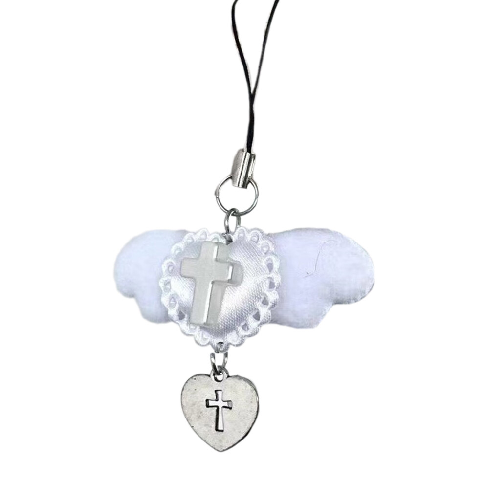Sweet Wing Heart Cross Pendant Phone Straps Bag Charm Key- White 7732000803109