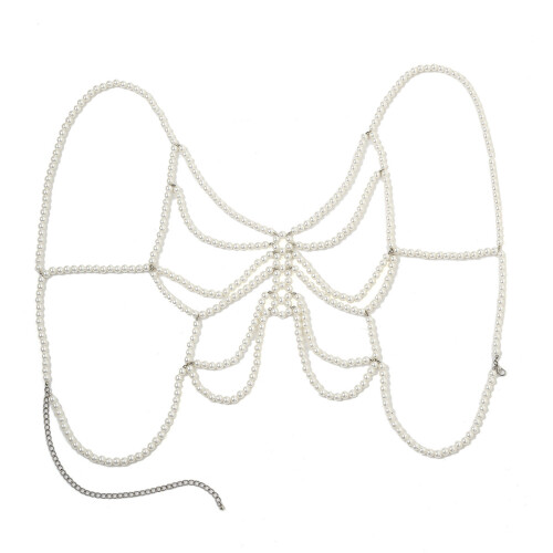 Stylish Adjustable Beaded Body Chain with Unique-White 1637