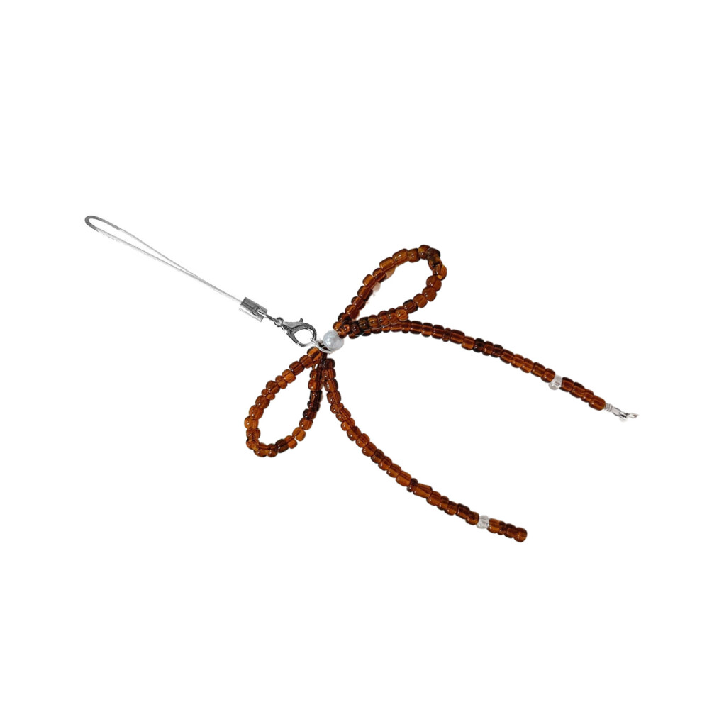 Beautiful Glass Bead Bowknot Bag Charm Mobile Phone- Dark/Brown 7732000804762