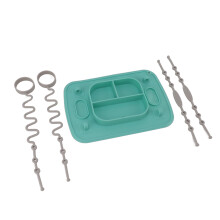 Silicone Saugnapf-Schale mit 4 Spielzeugbefestigungen – Geteiltes Baby-Teller Cyan