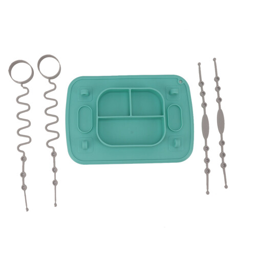 Silicone Suction Placemat with 4 Toy Tethers for Babies, Cyan 1