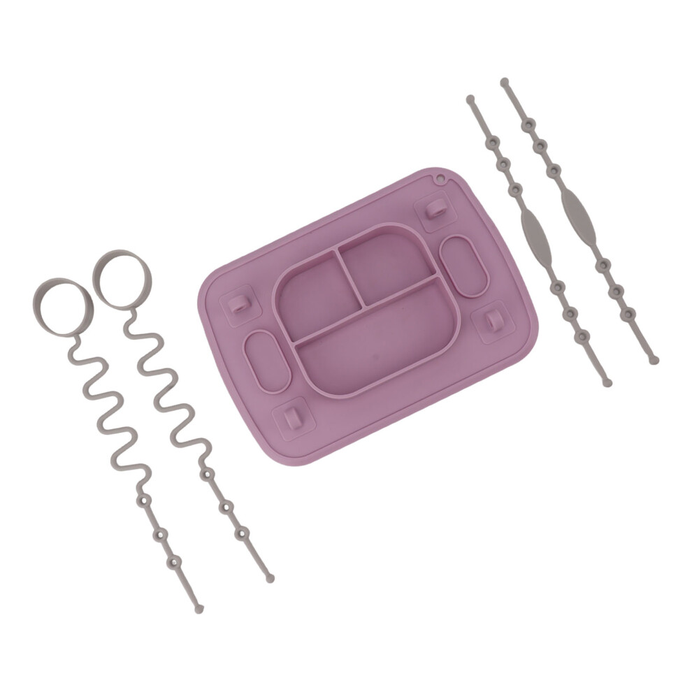 Silicone Suction Placemat With 4 Toy Tethers, Divided Plate, Purple