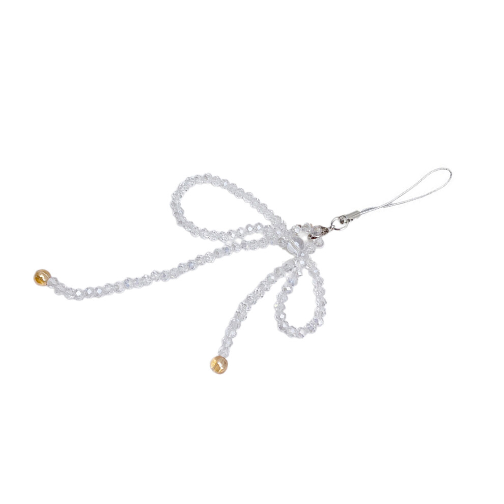 Unique Beaded Keychain Pendant Ornament Delicate Bowknot- White 7732000810794