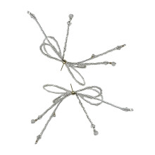 Boucle d'oreille à nœud papillon perlé, bijoux de perçage-Blanc