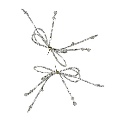 Boucle d'oreille à nœud papillon perlé, bijoux de perçage-Blanc