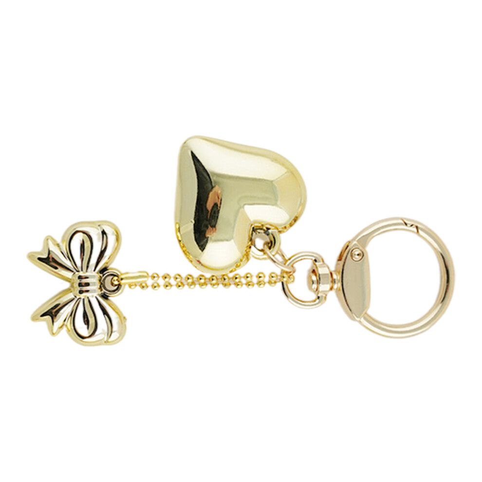 Cute Heart Keychain Pendant Metal Keyring Charm Bowknot- Gold 7732000811234