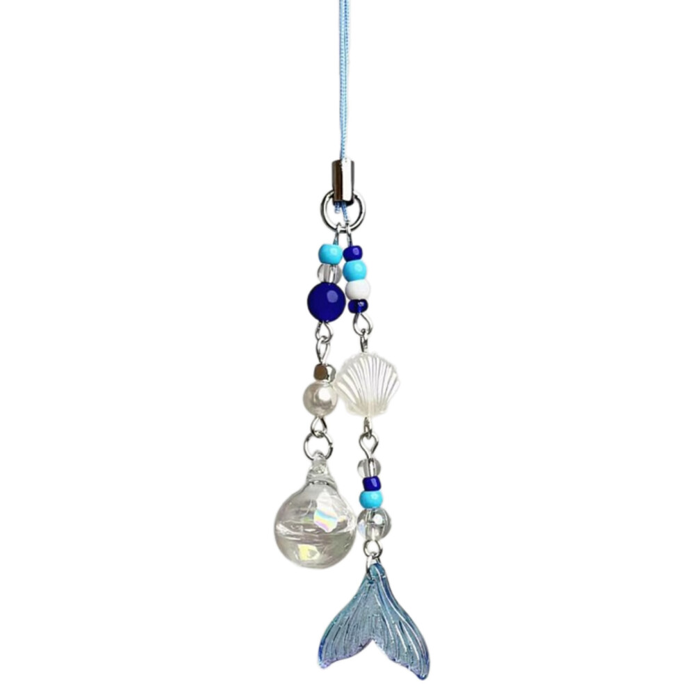 Fish Tail Shell Bead Pendant Phone Charm Chain Strap Bag- Blue 7732000812446