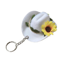 Unieke bloem verfraaide hoed sleutelhanger-Witte zonnebloembloem