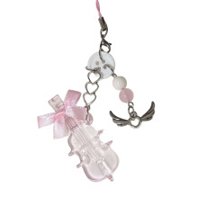Schöne Cello-Bowknot-Perlen-Schlüsselanhänger-Anhänger,-Rosa