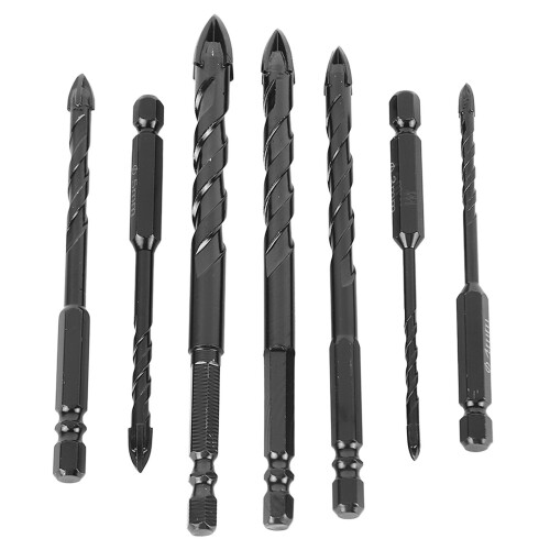 7PCS Masonry Drill Bit Set, Alloy, 4 Flute, Hardness, StorageBox 1