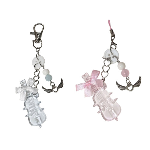 Porte-clés en perles avec nœud papillon en violoncelle,-Rose 1