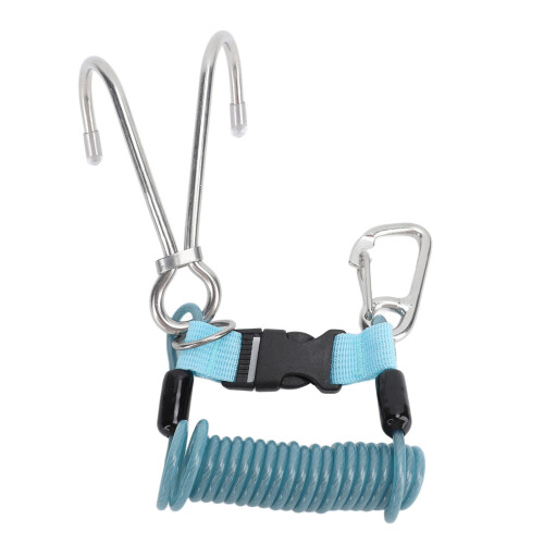 Stainless Steel Spring Coiled Diving Hook Double End Snap Clip Blue 2